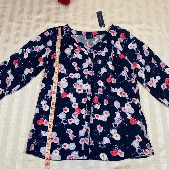 Westbound Abstract Floral Navy/Pink/White Blouse Sz S Button 3/4 Sleeves NWT - Picture 3 of 11